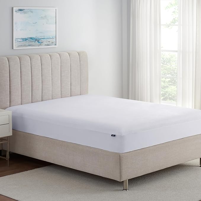 Serta Soft Top Mattress Cover, 39" x 80" Odor-Preventing and Stain-Resistant Waterproof Mattress Protector, 18" Elastic Deep Pocket for Secure Fit, Twin XL Mattress Pad, White
