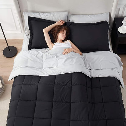 Nestl 7 Piece King Comforter Set – Black Reversible Bed in a Bag – Complete King Size Bedding Set with Sheets, Pillowcases and Shams