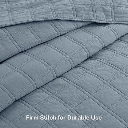 HORIMOTE HOME 100% Cotton Quilt Set Twin Size, Adriatic Blue Pre-Washed Bedspreads Coverlet Set in Geometric Pattern, Cozy Lightweight Stitching Decorative Bedding Cover with 1 Sham for All Season