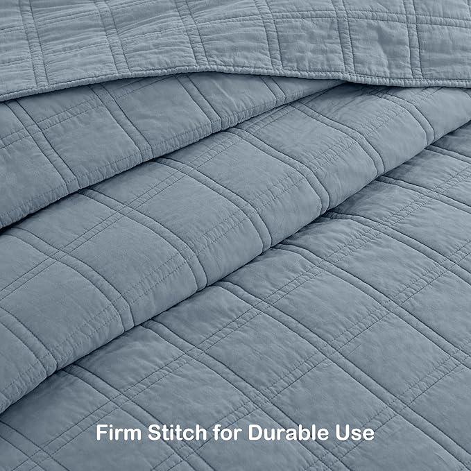 HORIMOTE HOME 100% Cotton Quilt Set Queen Size, Adriatic Blue Pre-Washed Bedspreads Coverlet Set in Geometric Pattern, Cozy Lightweight Stitching Decorative Bedding Cover with 2 Shams for All Season