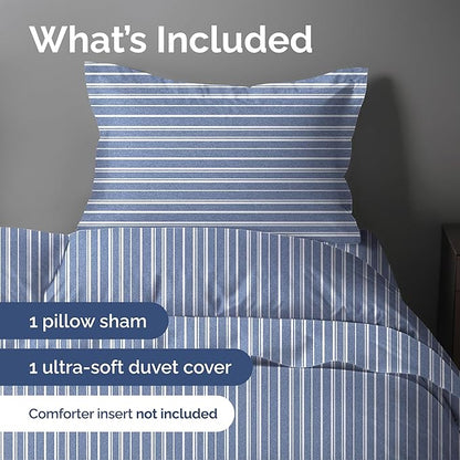 Duvet Cover Twin/Twin XL Size Set - Extra Soft Twin/Twin XL Duvet Cover 68" x 90" with 1 Pillow Sham - Hotel Luxury, Easy Care, Fade Free w/ Zipper Closures & Ties - Comfy & Breathable (Blue Stripes)