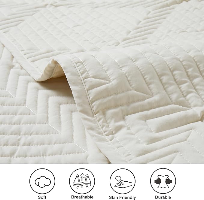 Oli Anderson King Quilt Set, Beige Lightweight Soft Bedspread Coverlet, Basket Weave Pattern Bedding, 3PCS Modern Geometric Stitching Textured Comforter Sets (1 Quilt and 2 Pillow Shams)