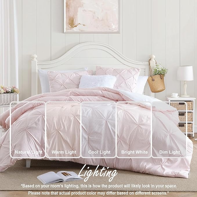 Swift Home Pinstripe Twin/Twin XL Peach Pink Comforter Set - Classic Pintuck Bedding Set - 2 Pieces Bed Linen, 1 Comforter and 1 Pillow Sham