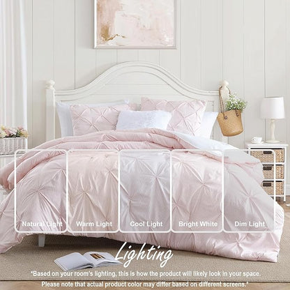 Swift Home Pinstripe Twin/Twin XL Peach Pink Comforter Set - Classic Pintuck Bedding Set - 2 Pieces Bed Linen, 1 Comforter and 1 Pillow Sham