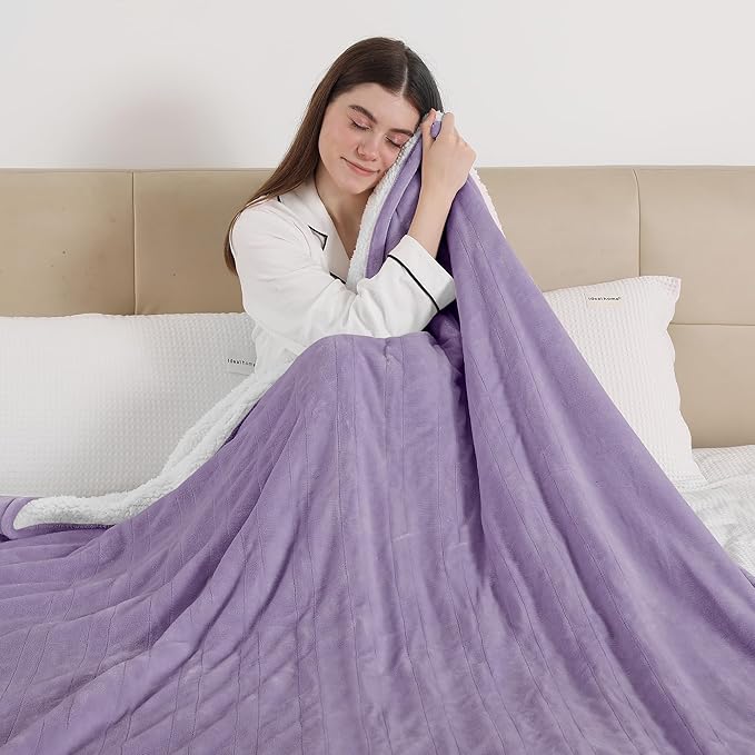 ESTINGO Electric Heating Blanket Full Size, Heated Electric Blanket with 6 Heating Levels & 1-10 Hours Auto Off, Washable Plush Heated Blanket for Bed Camping Office 72" x 84", Lavender Violet