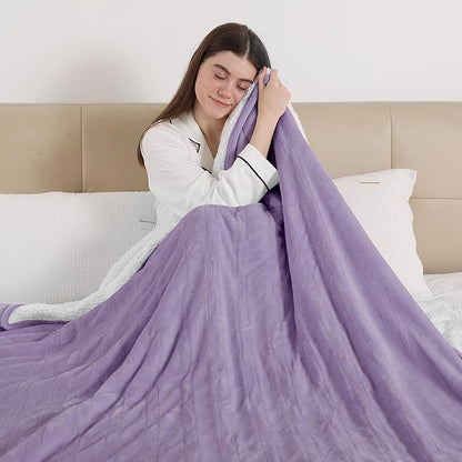 ESTINGO Electric Heating Blanket Full Size, Heated Electric Blanket with 6 Heating Levels & 1-10 Hours Auto Off, Washable Plush Heated Blanket for Bed Camping Office 72" x 84", Lavender Violet