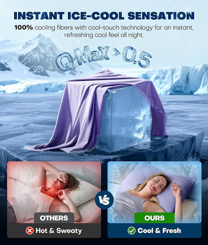 Ultra-Chill Cooling Pillowcase Set of 2 for Hot Sleepers, Softer Than Silk Pillow Cases for Protecting Hair & Skin, Breathable Bed Pillow Covers w/Zipper, Gifts for Women Men(Purple, King)