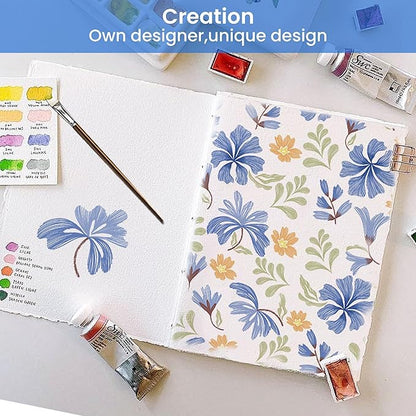 Softan Vintage Blue Floral Full Bed Sheets, Cozy Microfiber Flower Printed Sheets with 15" Deep Pocket Fitted Sheet & Non-Slip Straps, Patterned Floral in Blue & Amber Sheets & Pillowcase Set