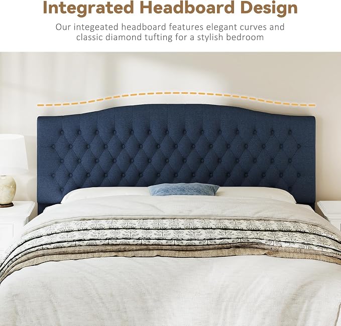 King Headboard Only, Upholstered Headboard for Adjustable Bed Linen Tufted Cal King Size Wall Mounted Head Board with Solid Wood Legs Head Board, Navy Blue