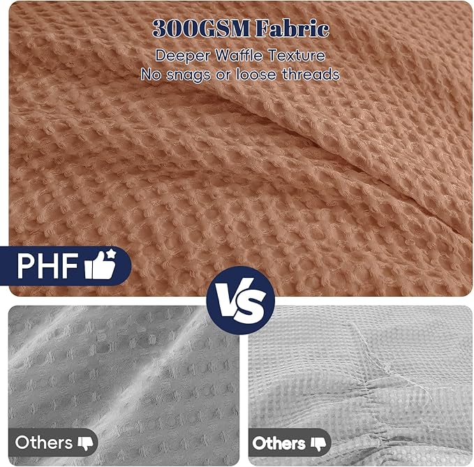 PHF Ultra Soft Waffle Weave Comforter Set King Size, 3 Pieces Lightweight Breathable Comfy Bedding Set, Comfy Textured 1 Comforter with 2 Pillow Shams, Terra Cotta