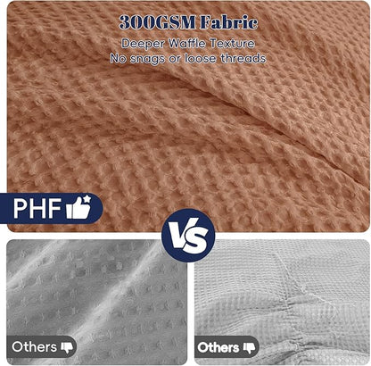 PHF Ultra Soft Waffle Weave Comforter Set King Size, 3 Pieces Lightweight Breathable Comfy Bedding Set, Comfy Textured 1 Comforter with 2 Pillow Shams, Terra Cotta
