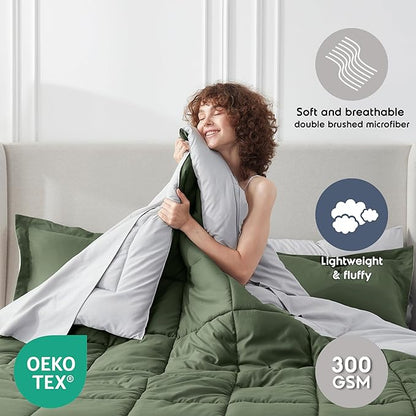 Nestl 7 Piece Full Comforter Set – Olive Green Reversible Bed in a Bag – Complete Full Size Bedding Set with Sheets, Pillowcases and Shams