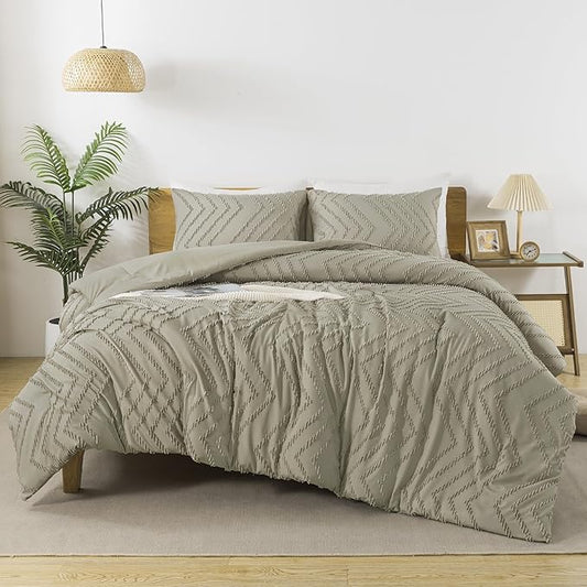Andency Oatmeal Comforter Set King Size, Boho Soft Warm Tufted Bedding Comforter Sets for King Size Bed, 3 Pieces Aesthetic Chevron Farmhouse Cute Bohemian Textured Bedding Set