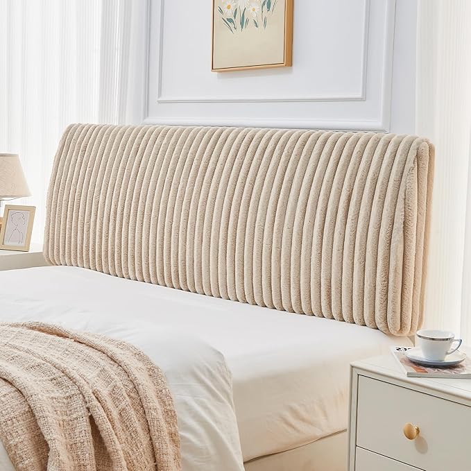 4.7" Upholstered Modern Headboard for Queen Size Bed, Height Adjustable and Ergonomic Headboard, Easy Assemble, Sturdy and Durable, Faux Rabbit Fur, Light Camel