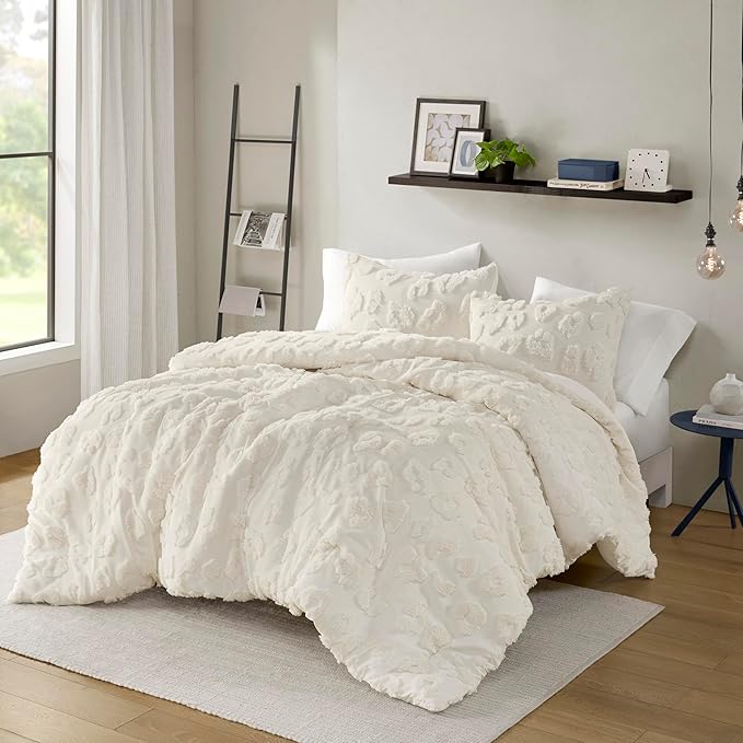 Intelligent Design Twin Comforter Set Chenille Tufted Animal Print Pattern Comforters Twin Size, All Season Fluffy Bedding Soft Microfiber Reverse, Larissa, Twin/Twin XL Off-White 2 Piece