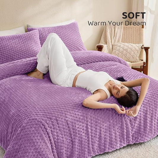 Petrichor Fluffy Twin Comforter Set - Ultra-Soft Lavender Flannel Thick Comforter for Queen Bed, Luxury Warm Bedding Set for Winter & Fall, Cozy Fuzzy Bed Set 2 Pieces (1 Comforter & 1 Pillowcase)