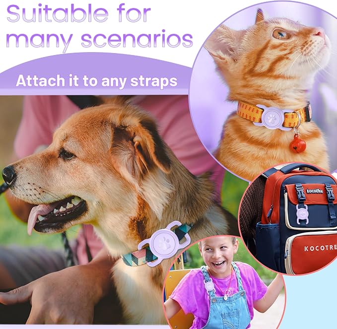 SANKALA Airtag Dog Collar Holder, Purple, 1 Pack | Silicone Full Body Covered, Anti-Lost Protective, Fits All Width Collars, for Apple AirTag(Gen 1 & 2), Signal Friendly