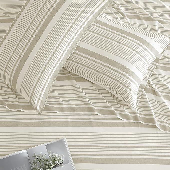 ClevaHome Classic Stripe Sheet Set - 4 Pieces Super Soft & Breathable Bed Sheet Set with Deep Pocket, Enhanced Comfort & Easy Care (King, Desert Stripe)