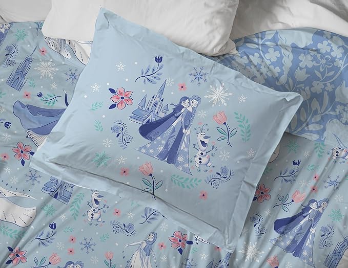 Jay Franco Kids Duvet Cover Set with Sham & Pillowcase – Ultra-Soft Bedding for Room Decor, Cover ONLY Comforter NOT Included, Blue - Frozen, 2 Piece Twin