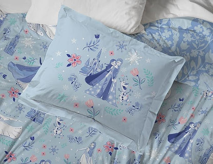 Jay Franco Kids Duvet Cover Set with Sham & Pillowcase – Ultra-Soft Bedding for Room Decor, Cover ONLY Comforter NOT Included, Blue - Frozen, 2 Piece Twin