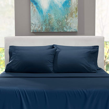 Hearth & Harbor Extra Deep Pocket Sheets - Fits Mattress 18-24 Inches Deep - Extra Deep Pocket Full Size Sets - 6 Piece Full Size - Full - Navy Blue