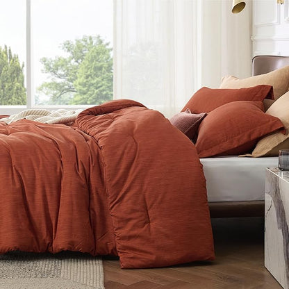 Bedsure King Size Comforter Set - Burnt Orange Soft Bedding for All Seasons, Cationic Dyed Bed Set, 3 Pieces, 1 King Size Comforter (104"x90") and 2 Pillow Shams (20"x36"+2")