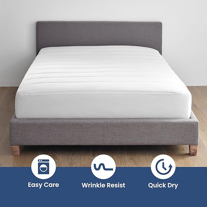 Martex Quilted Mattress Pad, Soft Breathable Polyester-Cotton Blend Fabric, Premium Polyester Fill Mattress Topper Pad, Deep Pocket Elastic Fit up to 18”, All-Season Comfort, Machine Washable, Full