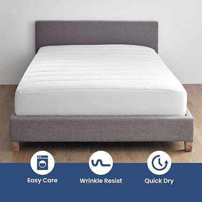 Martex Quilted Mattress Pad, Soft Breathable Polyester-Cotton Blend Fabric, Premium Polyester Fill Mattress Topper Pad, Deep Pocket Elastic Fit up to 18”, All-Season Comfort, Machine Washable, Full