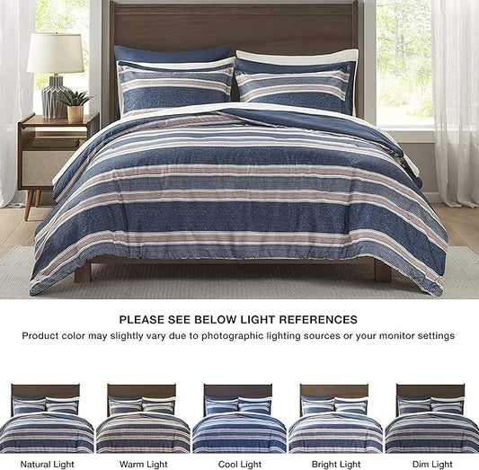 Comfort Spaces Bed in A Bag Comforter Set - College Dorm Room Essentials for Boys Men Bedding, Complete Dormitory Bedroom Pack And Sheet with 2 Side Pockets, King, Stripes Navy/Red