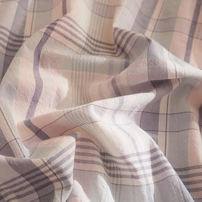 HighBuy Full Comforter Set Pink Blue Gingham Comforter for Women Boys Geometric Plaid Comforter Set Grid Checkered Pattern Comforter with 2 Pillowcases Fluffy Bedding Set Full