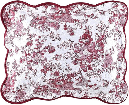 Wonderful 100% Cotton Red Floral Bedspread Set Queen Size, Quilt Bedding Sets with Pillow Shams, 3 Pieces Botanical Coverlet Set, Quilted Blanket Bed Cover for All Season, 102"x118"