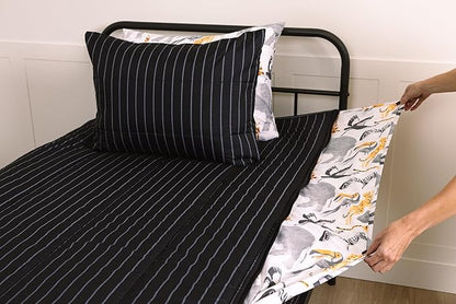 Beddy's Jungle Animal Themed Durable Zipper Bedding for Kids, Bed in a Bag, Black Striped Comforter & Animal Print Sheets, Includes Pillowcase and Pillow Sham, Easy to Make & Wash - Toddler
