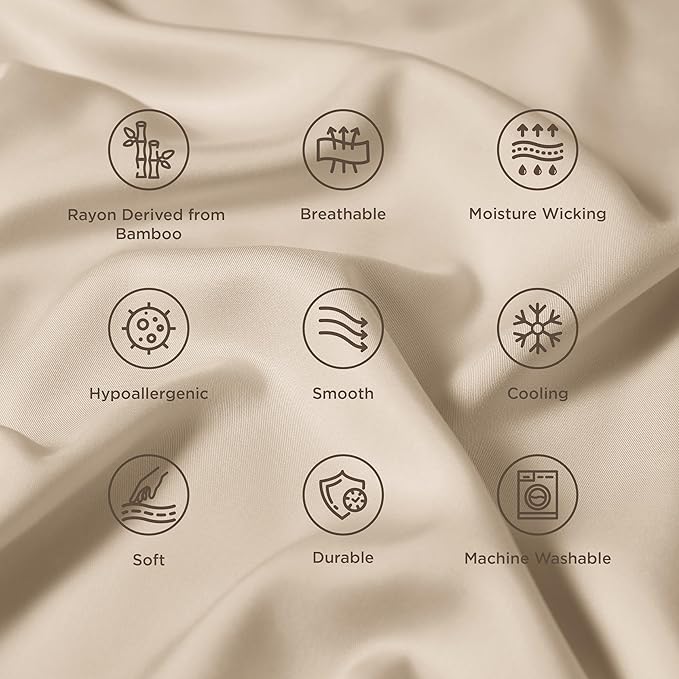 Bedsure Pillow Cases Standard Size, Cooling Pillow Cases, Rayon Derived from Bamboo Beige Pillowcases Standard Set of 2, PureWoven Silky Soft Bedding Pillow Covers with Envelope Closure, 20x26 Inches