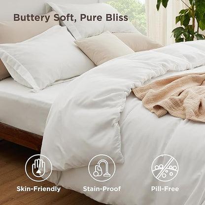 Bedsure Duvet Cover with Fitted Sheet King - Cooling Deep Pocket, Hotel Luxury Soft Double Brushed Bedding Set with Zipper Closure, 1 Duvet Cover, 1 Fitted Sheet, 2 Pillow Shams, NO Comforter, White