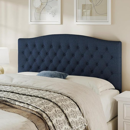 Queen Headboard Only, Upholstered Headboard for Adjustable Bed Linen Tufted Queen/Full Size Wall Mounted Head Board with Solid Wood Legs Head Board, Navy Blue