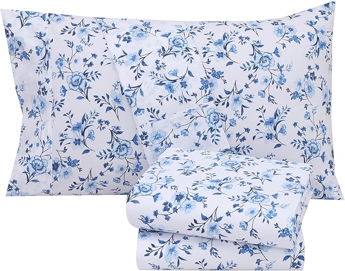 RUVANTI 100% Cotton Sheets – Twin XL Size Percale Bedding, Cooling & Breathable Floral Design, Durable with a Crisp, Soft & Comfortable Feel, 16" Deep Pocket, 3-Piece Set, Annual