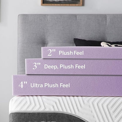Lucid 4 Inch Lavender Memory Foam Mattress Topper, King Size – Essential Oil Infusion – Ultra Plush Feel, Pressure-Relieving Bed Topper – Ventilated and Breathable – CertiPur Certified