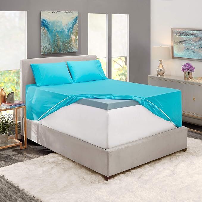 Nestl Queen Size Sheet Set, 4 Piece Extra Deep Pocket (18-24 inches), Microfiber, Hotel Luxury, Soft, Breathable, Wrinkle-Free, Easy to Care, Bright Blue