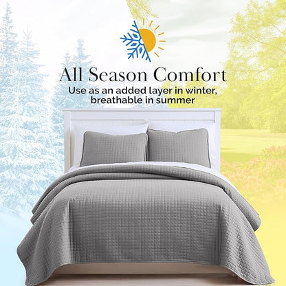 Southshore Fine Living, Inc. Twin XL Comforter Quilt Bedding Set, Dorm Room Bedding Essentials, Stain Resistant, Machine Washable Bedspread Twin XL Grey Quilt Bed Spread with Pillow Sham, Steel Grey