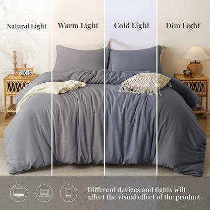 MILDLY Super Soft Duvet Cover 2pcs - 100% Washed Microfiber Dark Grey Comforter Cover Set with Zipper Closure & Corner Ties (No Comforter)