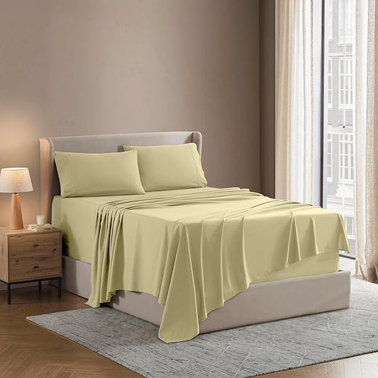 nestl Luxury Queen Sheet Set - 4 Piece Extra Soft 1800 Microfiber-Deep Pocket Bed Sheets with Fitted Sheet, Flat Sheet, 2 Pillow Cases-Breathable, Hotel Grade Comfort and Softness - Vanilla Yellow