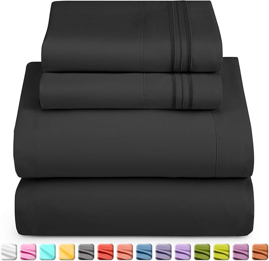 Nestl Short Queen Sheet Set - 1800 Ultra-Soft Microfiber - Double Brushed - Deep Pockets - Easy Fit - 4 Piece Set - Bed Sheets (Short Queen, Black)