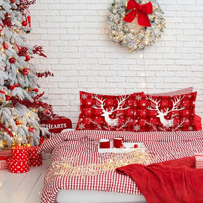 YIYEA Christmas Standard Pillow Cases Set of 2, Ultra Soft Double Brushed Microfiber Pillowcases Standard, Christmas Bed Pillow Covers, Fade Resistant, Easy Slip-On (20"x26")