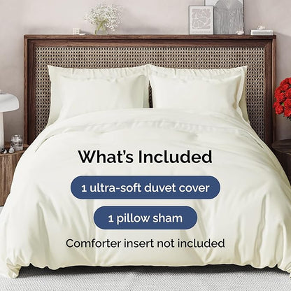 Duvet Cover Twin/Twin XL Size Set - Extra Soft Twin/Twin XL Duvet Cover 68" x 90" with 1 Pillow Sham - Hotel Luxury, Easy Care, Fade Free w/ Zipper Closures & Ties - Comfy, Cozy & Breathable (Ivory)