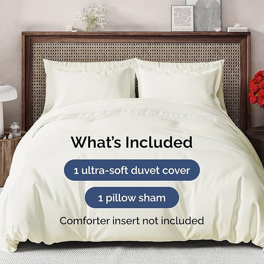 Duvet Cover Twin/Twin XL Size Set - Extra Soft Twin/Twin XL Duvet Cover 68" x 90" with 1 Pillow Sham - Hotel Luxury, Easy Care, Fade Free w/ Zipper Closures & Ties - Comfy, Cozy & Breathable (Ivory)