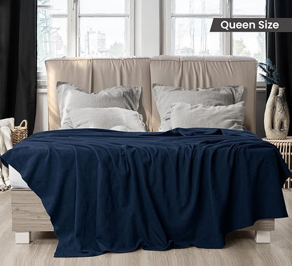 Utopia Bedding Navy 100% Cotton Blanket [Queen Size - 90x90 Inch] Lightweight, Soft and Breathable Thermal Blanket for All Seasons