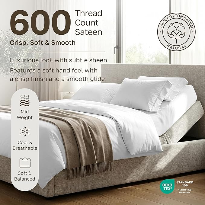 California Design Den 100% Cotton Split King Sheets, 600 Thread Count Sateen, Soft, Cooling Cotton Sheets, Hotel-Quality Bedding Sheets & Pillowcases (Golden Tan)