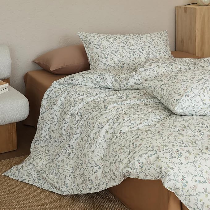 Floral Comforter King Size Set Down Alternative Boho Bedding Set 100 Cotton All Season Puffy Girl Bedding Comforter Sets Coquette Lightweight Fluffy Cozy Bed Comforter with 2 Pillowcases