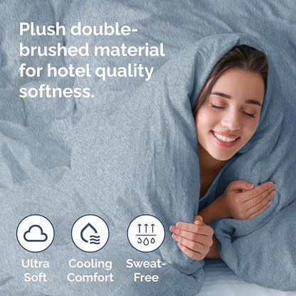 Duvet Cover Twin/Twin XL Size Set - Extra Soft Twin/Twin XL Duvet Cover 68" x 90" with 1 Pillow Sham - Hotel Luxury, Easy Care, Fade Free w/ Zipper Closures & Ties - Cozy & Breathable (Heathered Blue)