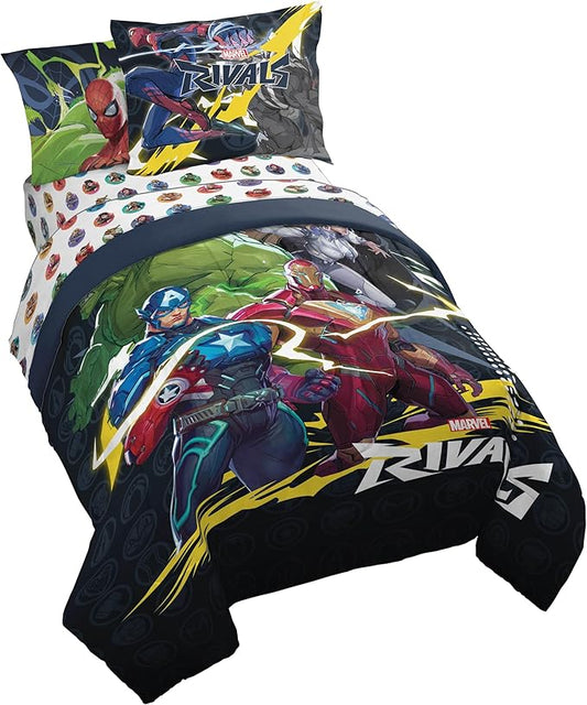 Jay Franco Kids Comforter Set Includes Sheets and Pillow Covers - Soft and Cozy Bed Set for Stylish Room Decor, Official Licensed Bedding, Multi - Marvel Rivals, 7 Piece Full